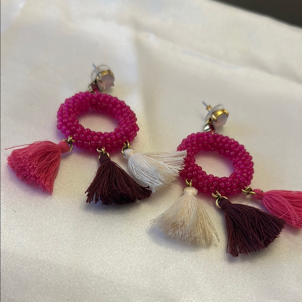 Pink and Plum Beaded Tassel Earrings